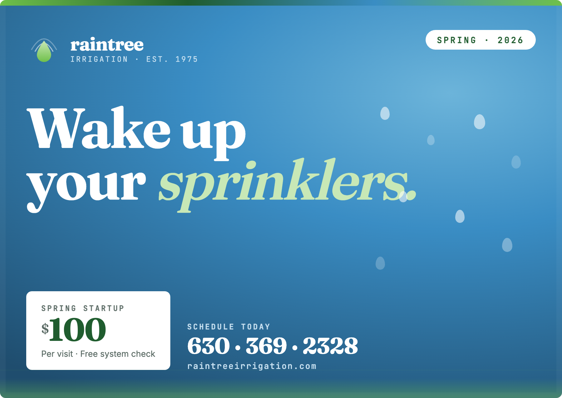 Raintree spring service postcard — front