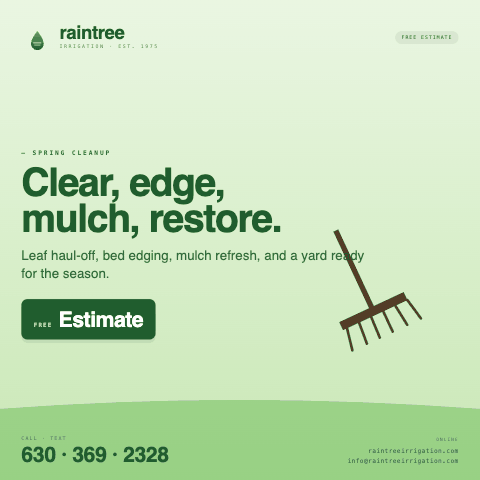 Animated illustration of spring lawn cleanup